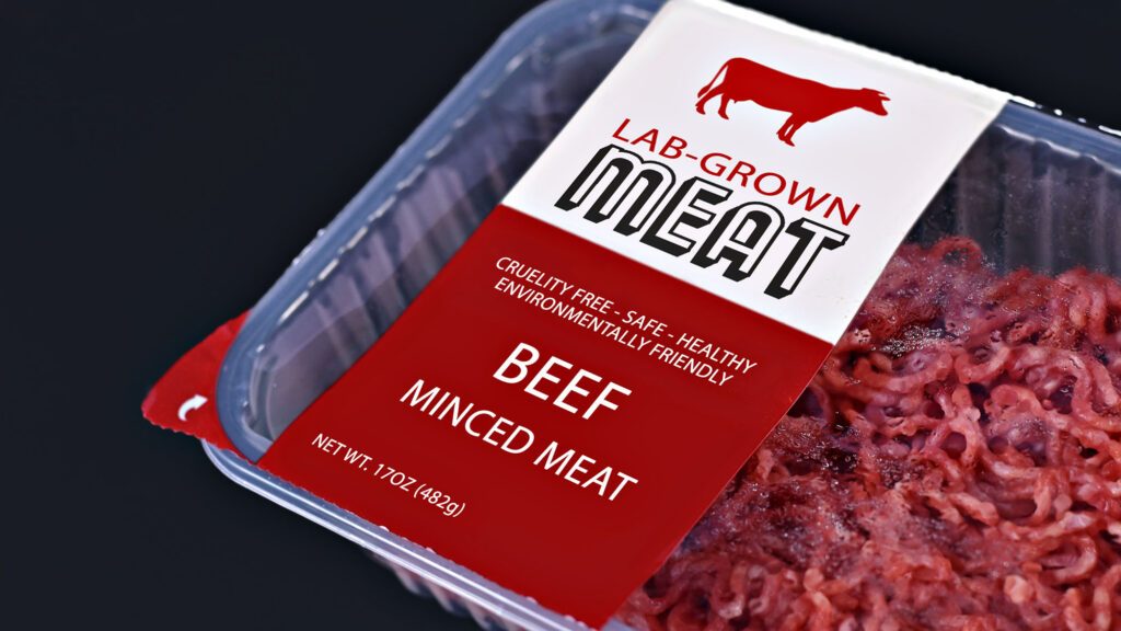 Packaged lab-grown beef, environmentally friendly minced meat
