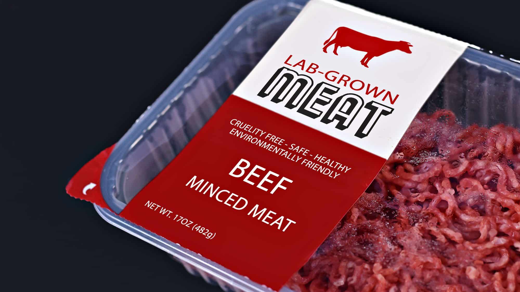 Packaged lab-grown beef, environmentally friendly minced meat