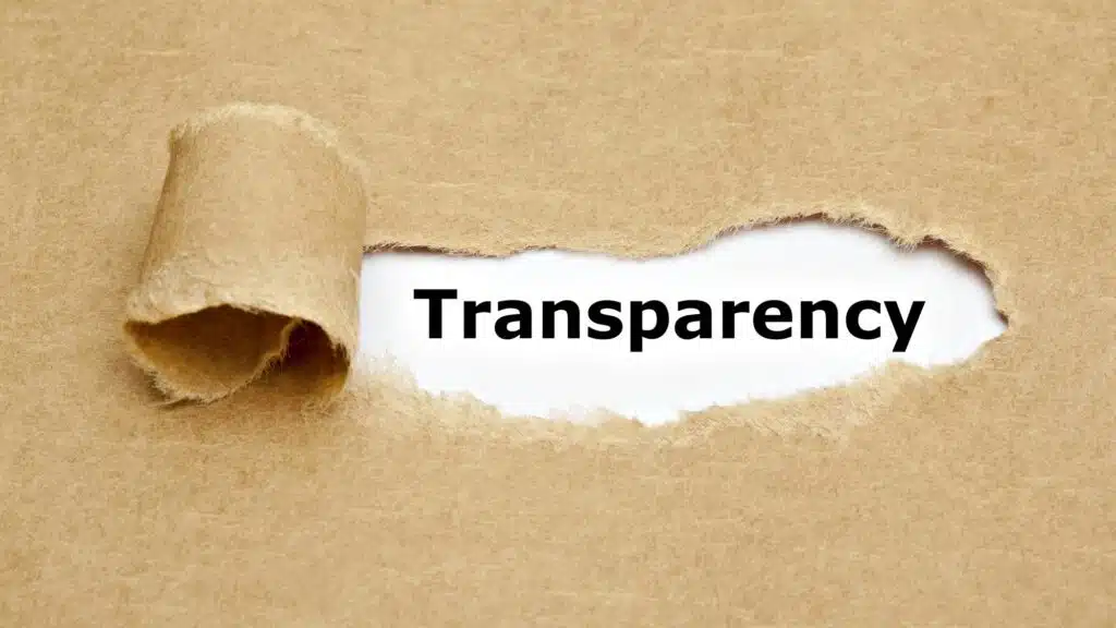 Ripped paper revealing the word transparency underneath